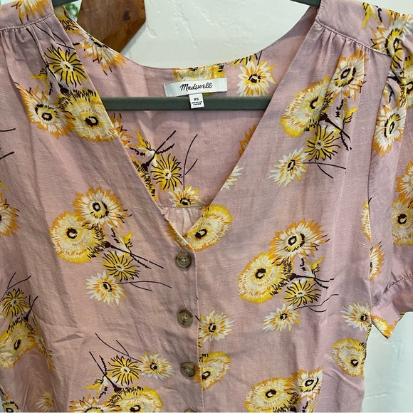 Madewell button front blouse pink and yellow floral dandelions - XS - Picture 9 of 10
